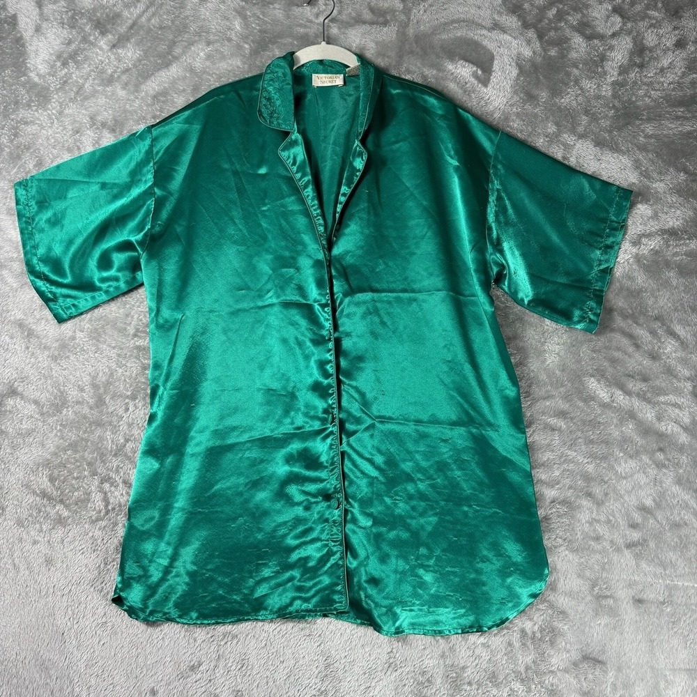Victorias Secret Vintage Sleep Shirt Womens M/L Green Gold Label Fairy Shiny